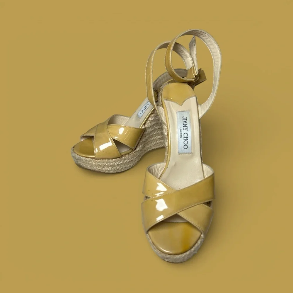 Jimmy Choo Mustard Wedge Sandals - Picture 5 of 9